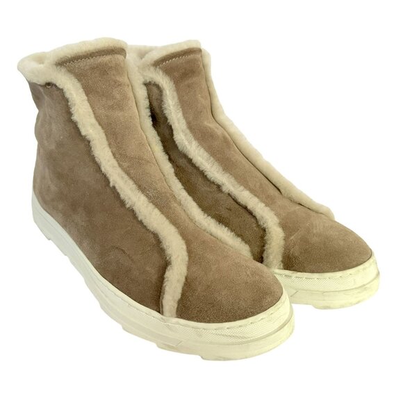 Joyks Fur Shearling Lined Tan Suede Leather Ankle Boots Side Zip Italy Sz 11 - Picture 1 of 10